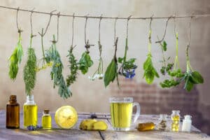 Herbs hung to dry to be ready for preparation.