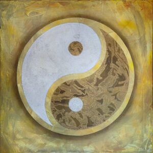 A golden yin and yang symbol